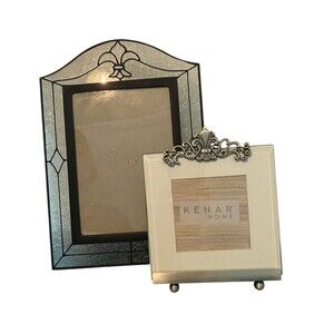 Lot of 2 Fleur-de-Lis Picture Frames Stained Glass‎ French Country Style
